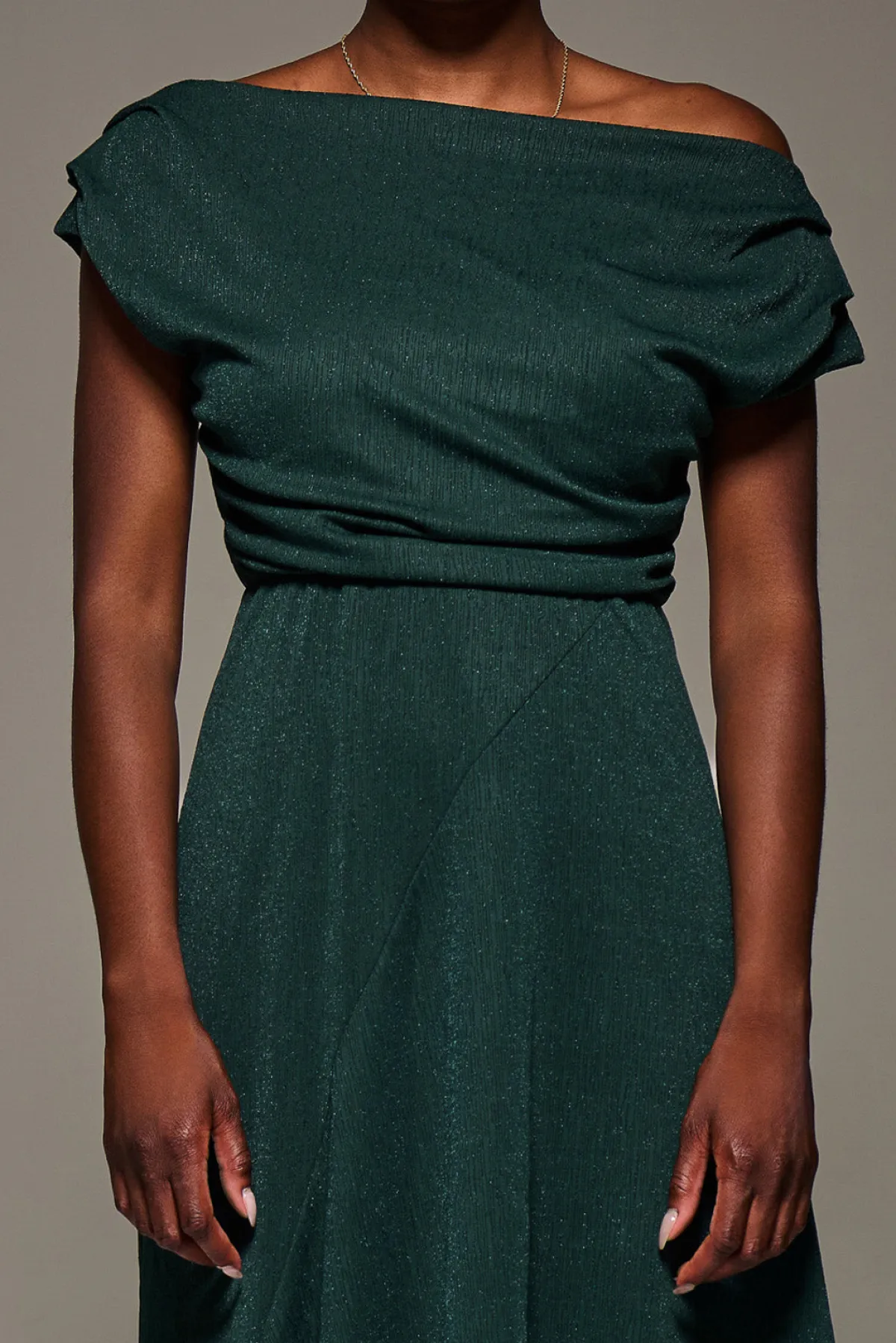 Jolie Moi Occasion Dresses|Jersey Dresses-Draped Jersey Cowl Neck Midi Dress, Dark Green