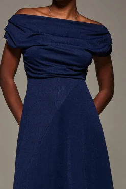 Jolie Moi Occasion Dresses|Jersey Dresses-Draped Jersey Cowl Neck Midi Dress, Navy
