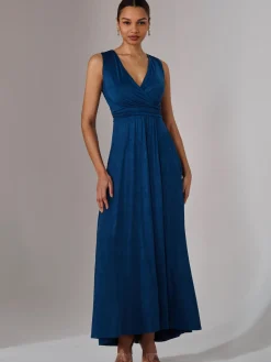 Jolie Moi Occasion Dresses|Jersey Dresses-Ella Wrap Bodice Jersey Maxi Dress, Navy