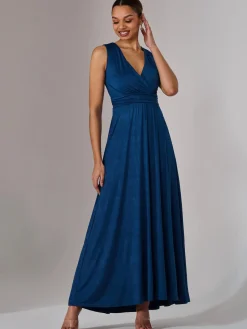 Jolie Moi Occasion Dresses|Jersey Dresses-Ella Wrap Bodice Jersey Maxi Dress, Navy