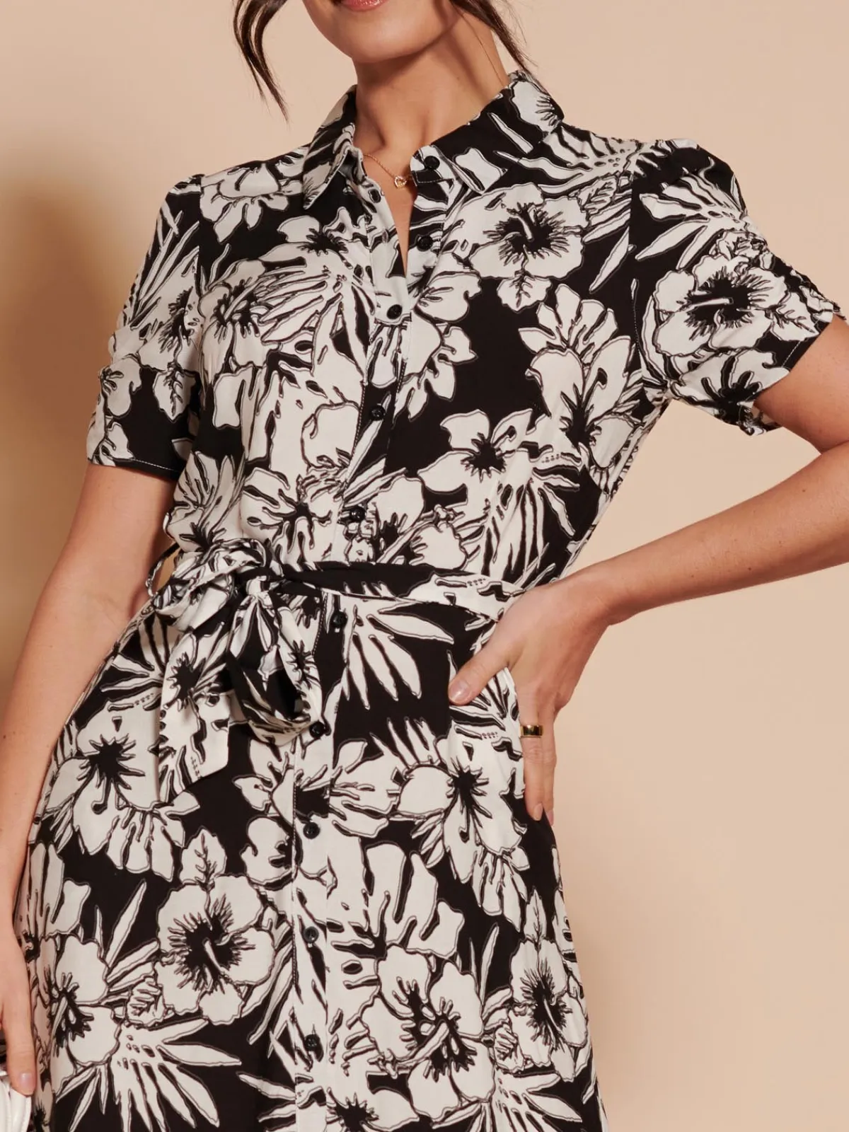 Jolie Moi Occasion Dresses|Floral Dresses-Elsie Floral Viscose Shirt Maxi Dress, Black Multi