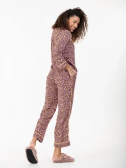 Jolie Moi Co-Ords-Emily Leopard Print Pyjamas, Pink Animal