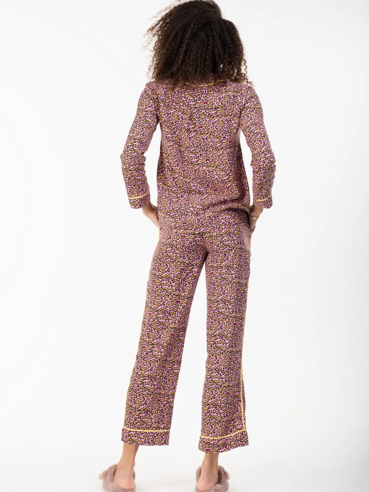 Jolie Moi Co-Ords-Emily Leopard Print Pyjamas, Pink Animal