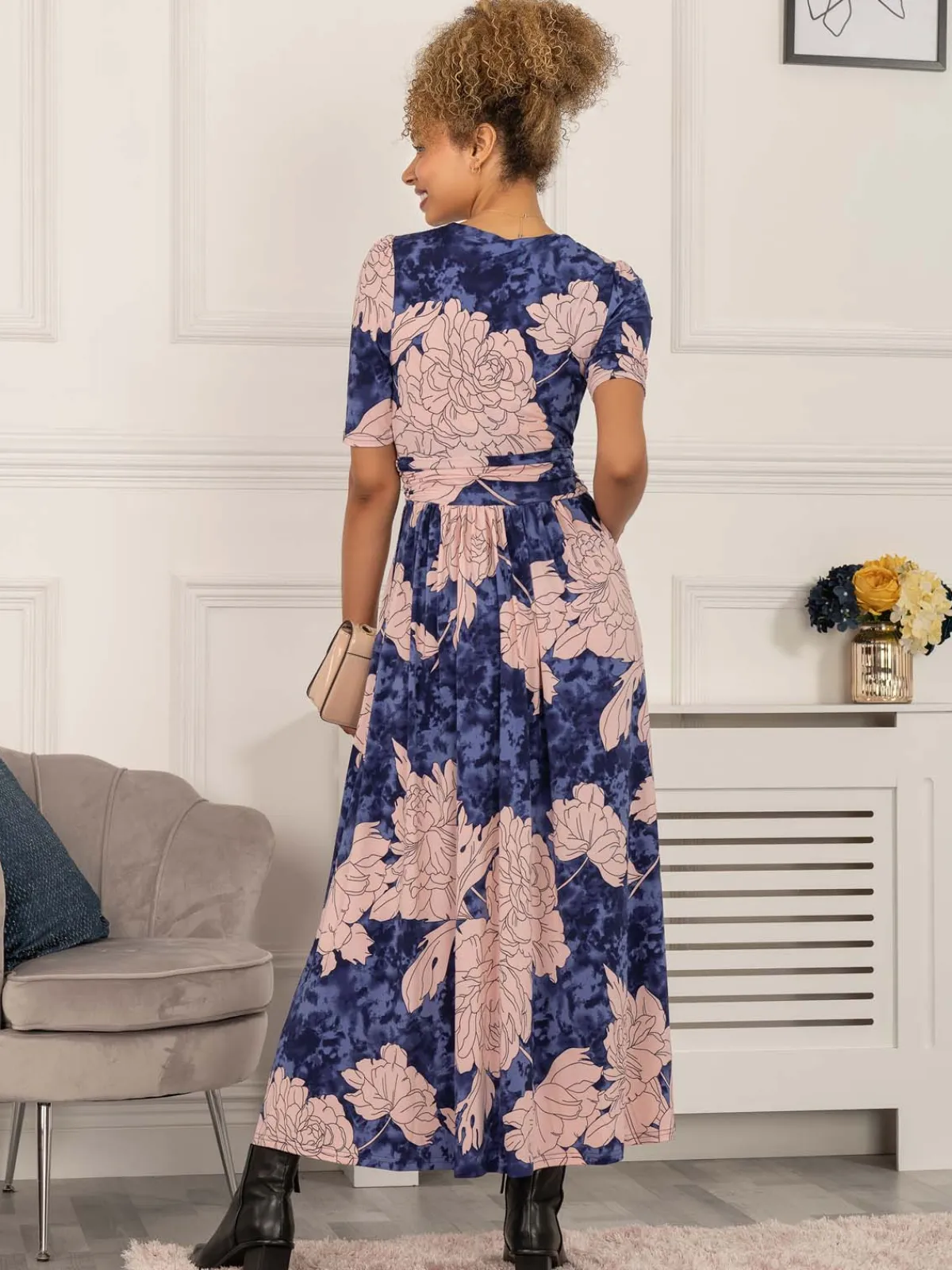 Jolie Moi Occasion Dresses|Jersey Dresses-Evita Floral Print Maxi Jersey Dress, Floral Abstract