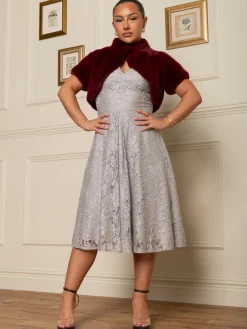 Jolie Moi Fur Wraps-Faux Fur Bolero Jacket, Burgundy
