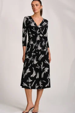 Jolie Moi Jersey Dresses|Midi Dresses-Fit and Flare Jersey Midi Dress, Black Abstract