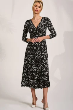 Jolie Moi Jersey Dresses|Midi Dresses-Fit and Flare Jersey Midi Dress, Black Geo