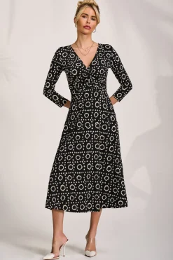 Jolie Moi Jersey Dresses|Midi Dresses-Fit and Flare Jersey Midi Dress, Black Geo