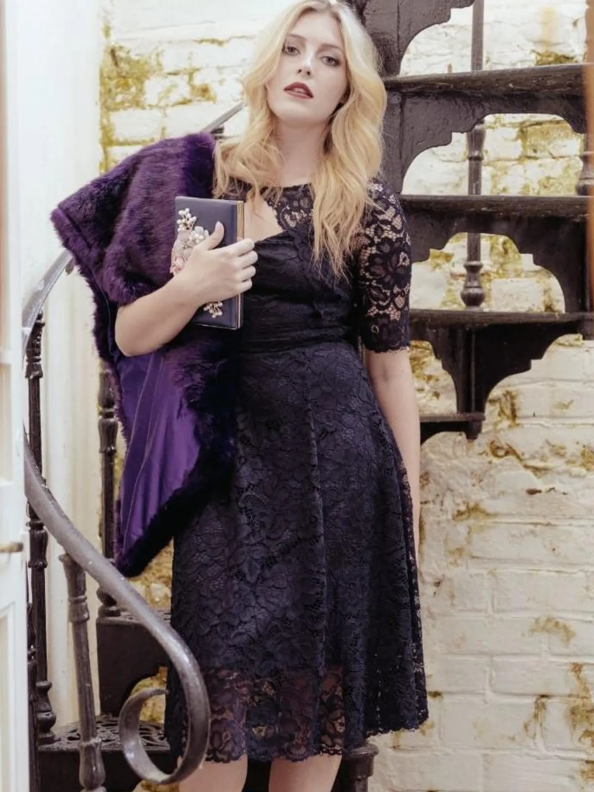 Jolie Moi Occasion Dresses|Midi Dresses-Fit And Flare Lace Midi Dress, Black