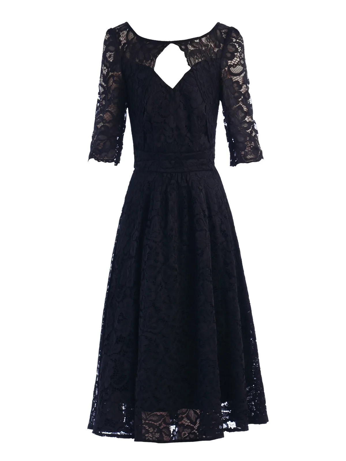 Jolie Moi Occasion Dresses|Midi Dresses-Fit And Flare Lace Midi Dress, Black