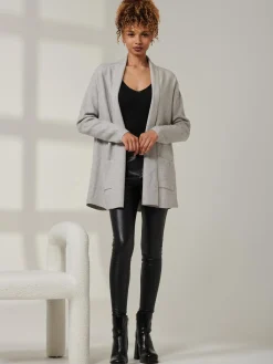 Jolie Moi Knitted Cardigan|Knitted Jumpers-Folded Collar Fine Knit Cardigan, Dove Heather