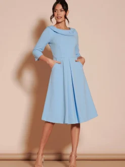 Jolie Moi Mother Of The Bride|Midi Dresses-Fold Neckline Sleeved Midi Dress, Light Blue
