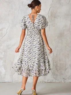 Jolie Moi Occasion Dresses|Animal Print Dresses-Frill Hem Chiffon Midi Dress, Purple Animal