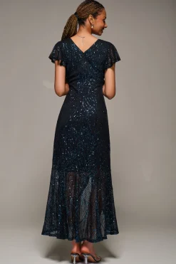 Jolie Moi Occasion Dresses|Mother Of The Bride-Frill Short Sleeve Sequin Maxi Dress, Black Navy