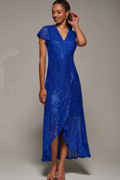 Jolie Moi Occasion Dresses|Mother Of The Bride-Frill Short Sleeve Sequin Maxi Dress, Royal Blue