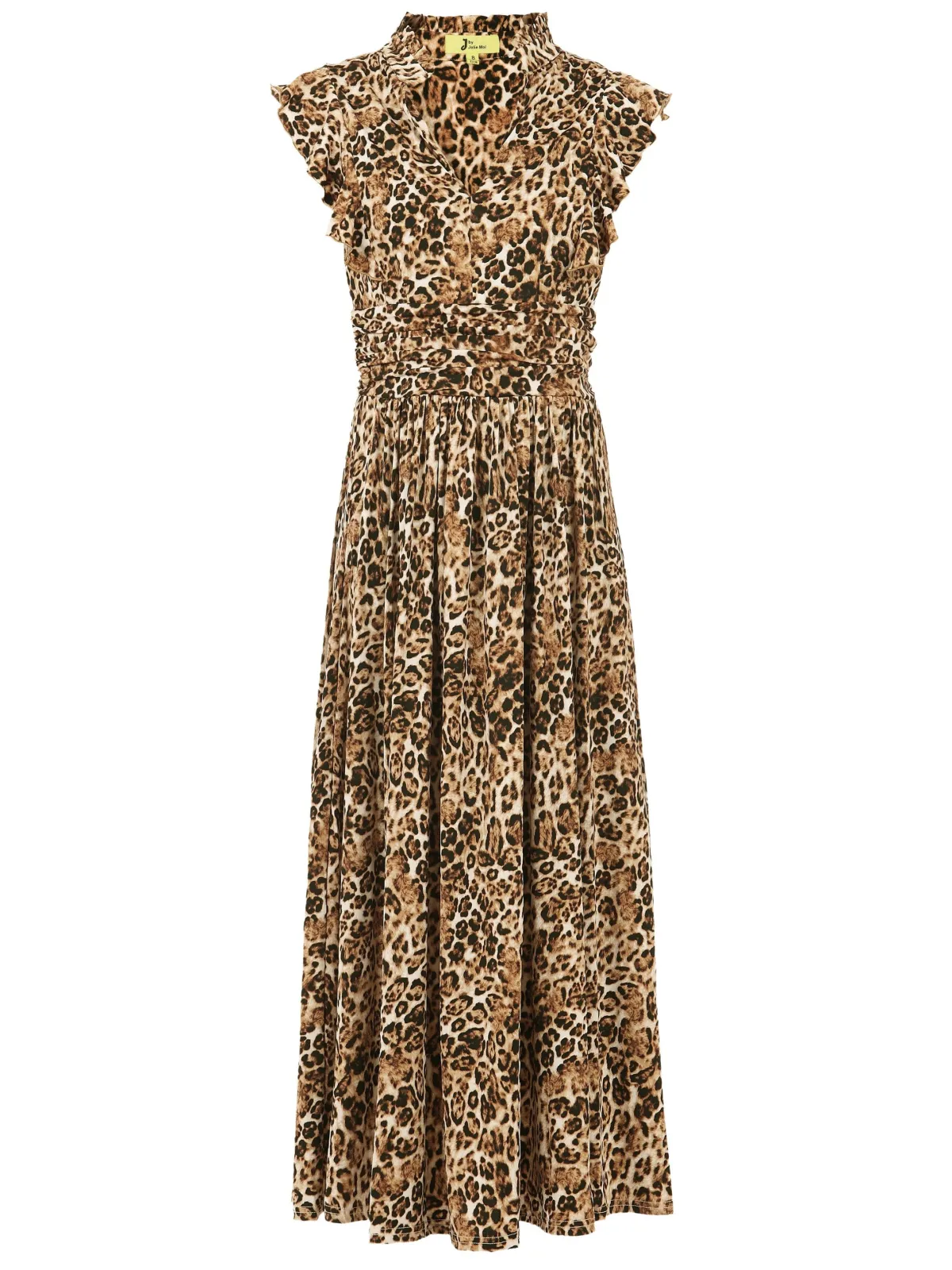 Jolie Moi Occasion Dresses|Sleeveless Dresses-Frill Shoulder Maxi Dress, Brown Animal