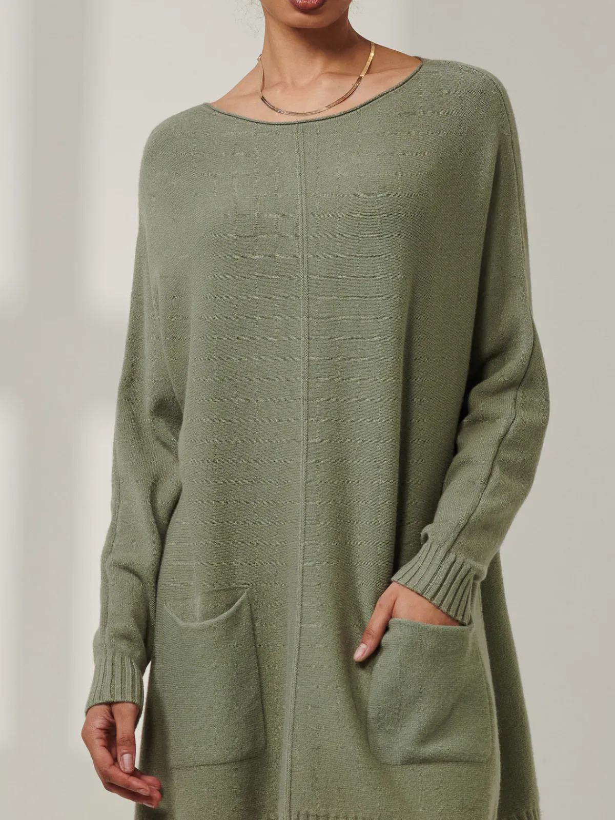 Jolie Moi Weekend Casuals|Knitted Jumpers-Front Pocket Loose Fit Knit Jumper, Soldier Green