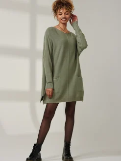 Jolie Moi Weekend Casuals|Knitted Jumpers-Front Pocket Loose Fit Knit Jumper, Soldier Green