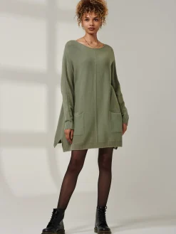 Jolie Moi Weekend Casuals|Knitted Jumpers-Front Pocket Loose Fit Knit Jumper, Soldier Green