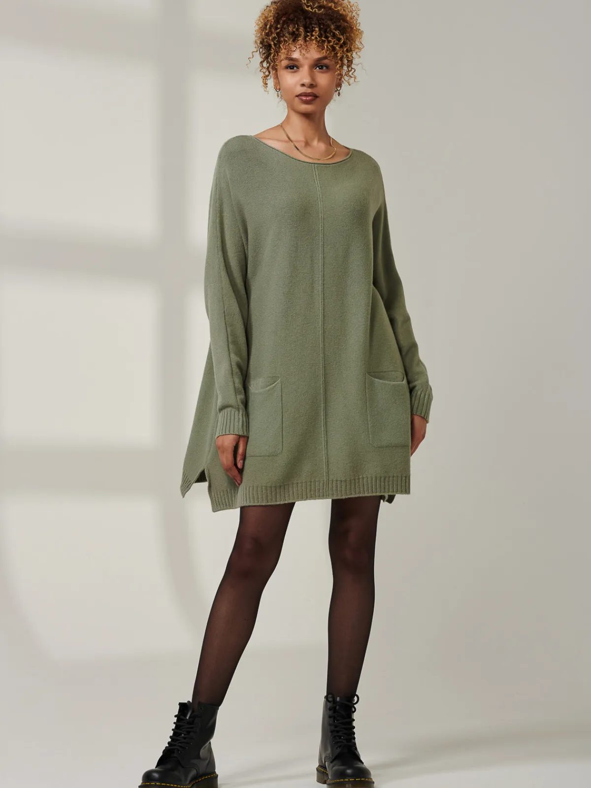 Jolie Moi Weekend Casuals|Knitted Jumpers-Front Pocket Loose Fit Knit Jumper, Soldier Green