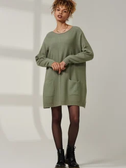 Jolie Moi Weekend Casuals|Knitted Jumpers-Front Pocket Loose Fit Knit Jumper, Soldier Green