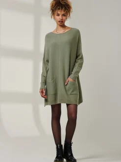 Jolie Moi Weekend Casuals|Knitted Jumpers-Front Pocket Loose Fit Knit Jumper, Soldier Green
