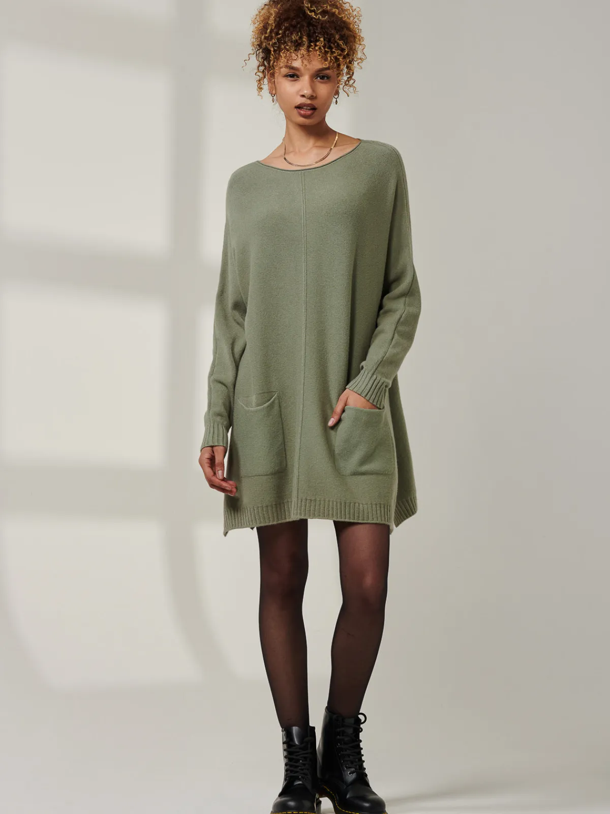 Jolie Moi Weekend Casuals|Knitted Jumpers-Front Pocket Loose Fit Knit Jumper, Soldier Green