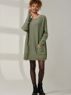 Jolie Moi Weekend Casuals|Knitted Jumpers-Front Pocket Loose Fit Knit Jumper, Soldier Green