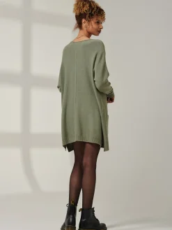 Jolie Moi Weekend Casuals|Knitted Jumpers-Front Pocket Loose Fit Knit Jumper, Soldier Green