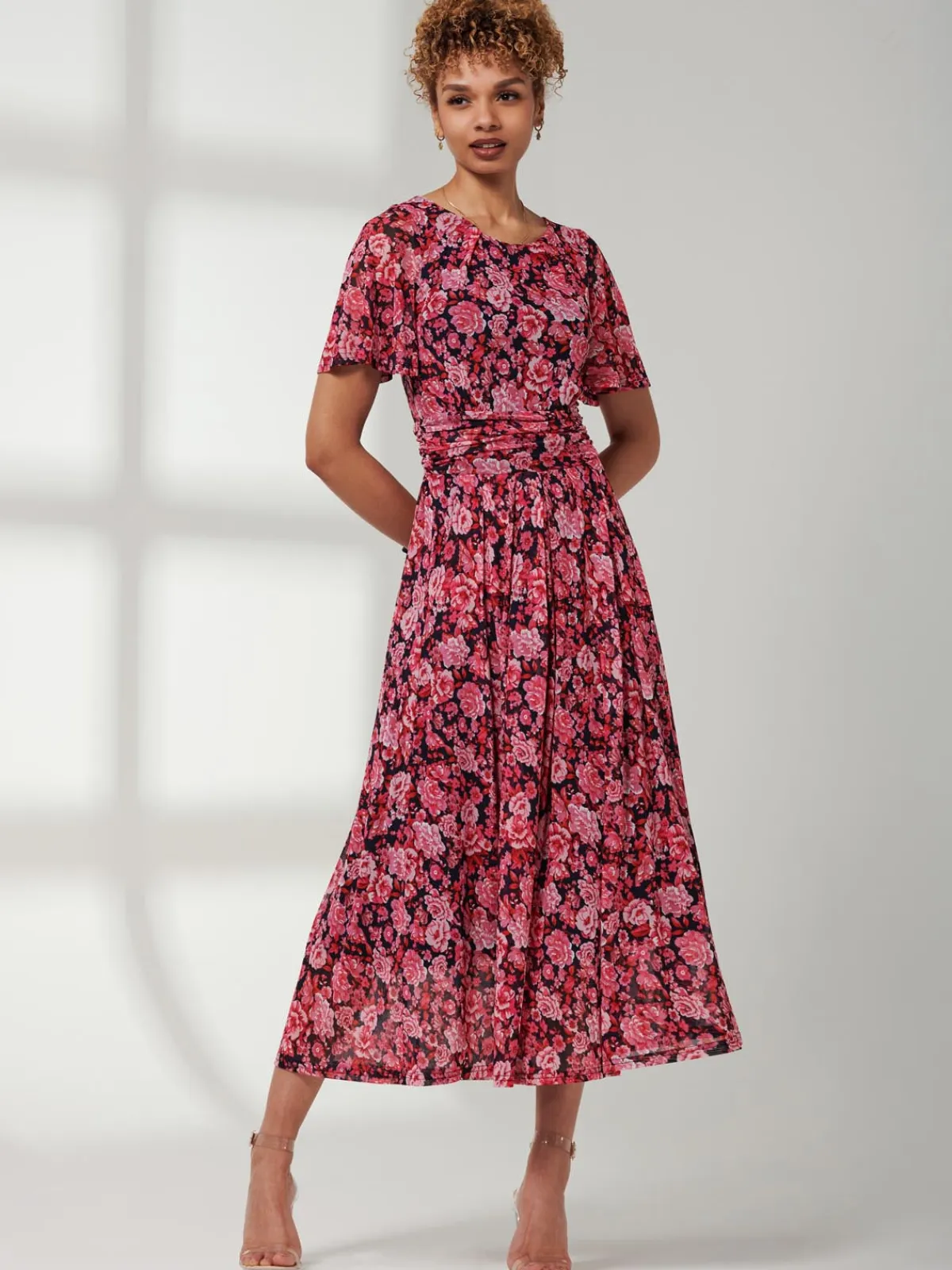 Jolie Moi Occasion Dresses|Floral Dresses-Giana Floral Midi Dress, Navy Floral