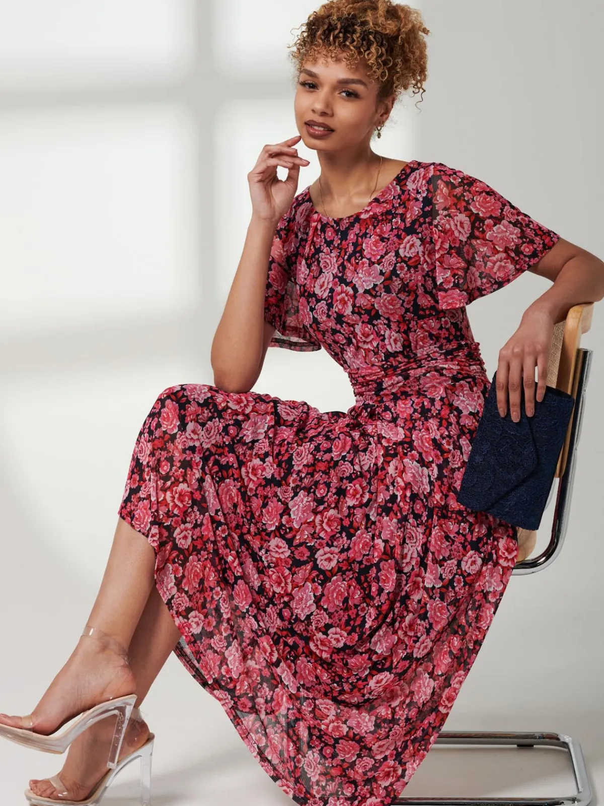 Jolie Moi Occasion Dresses|Floral Dresses-Giana Floral Midi Dress, Navy Floral