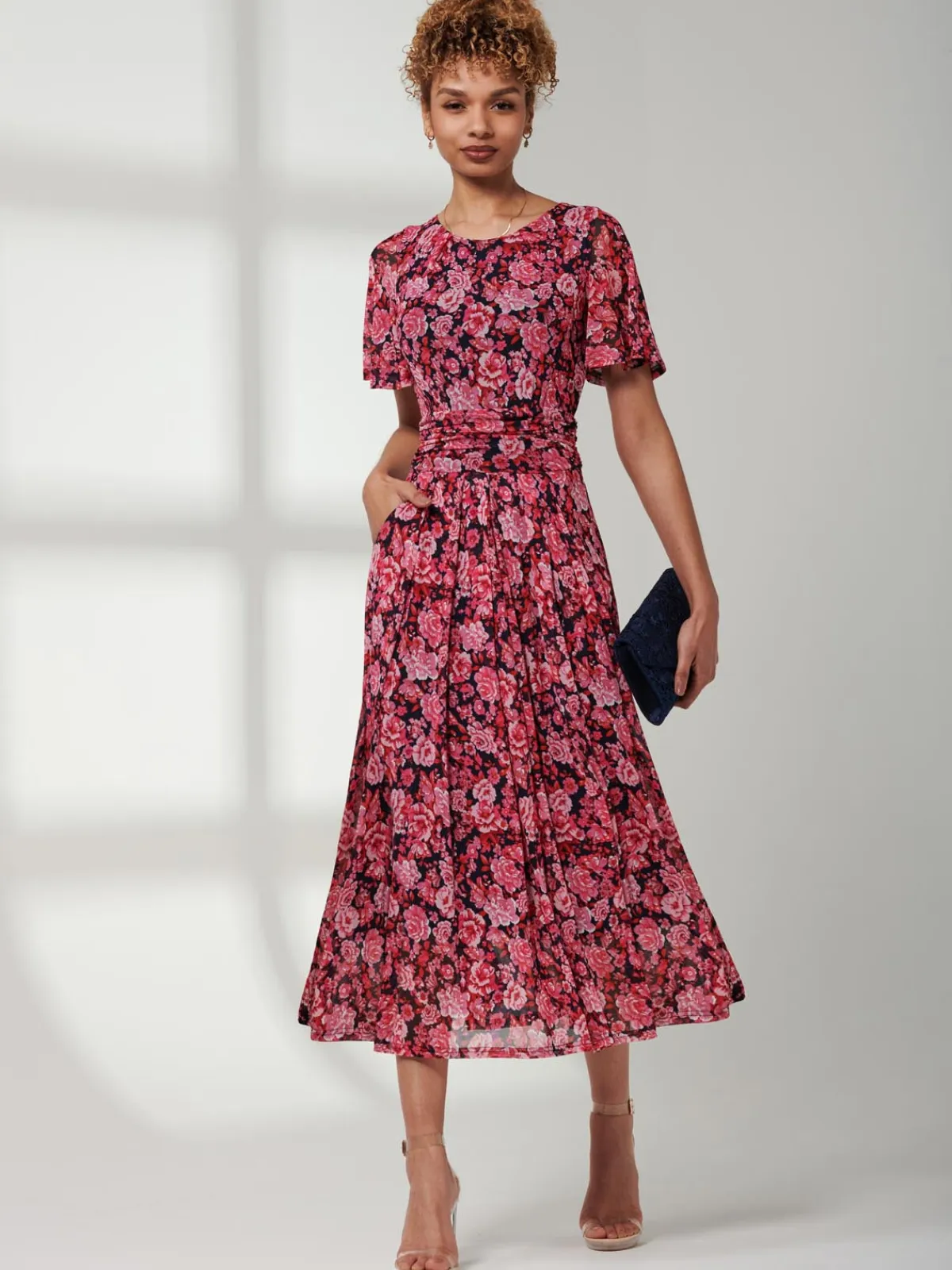 Jolie Moi Occasion Dresses|Floral Dresses-Giana Floral Midi Dress, Navy Floral