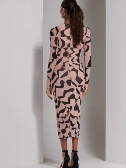 Jolie Moi Mesh Dresses|Weekend Casuals-Gionna Mesh Long Sleeve Midaxi Dress, Tan Brown