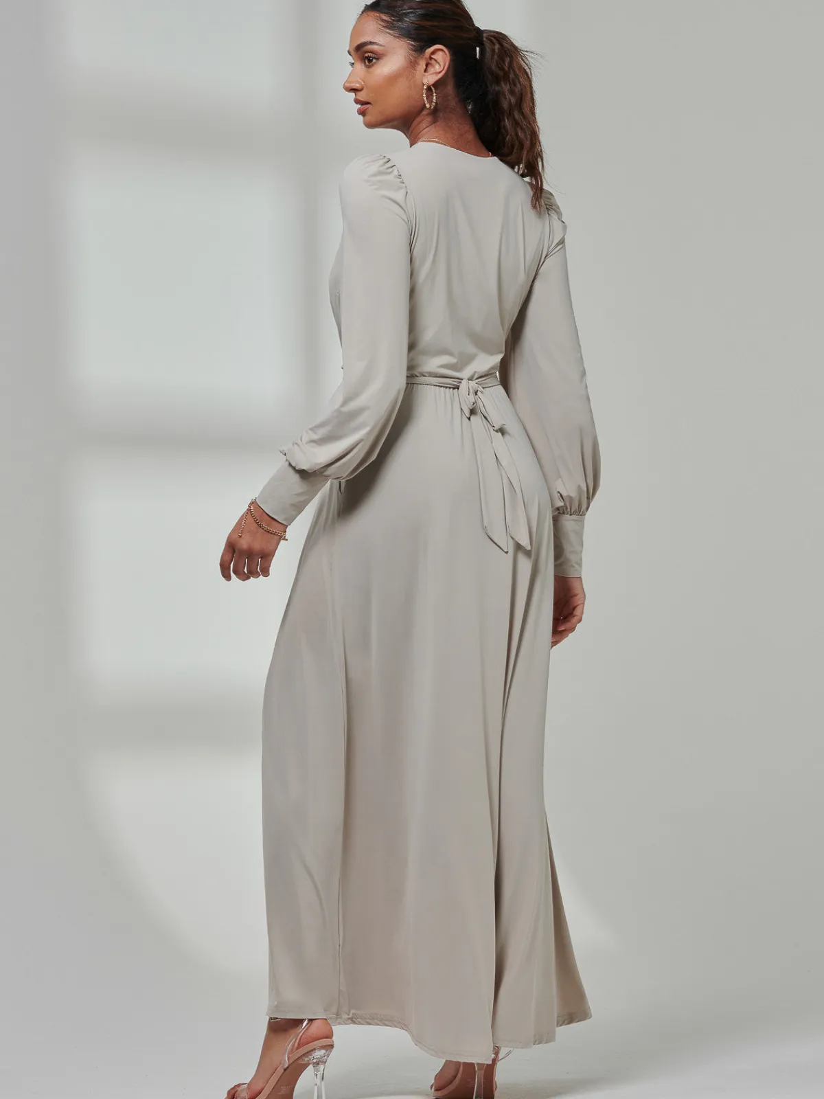 Jolie Moi Occasion Dresses|Long Sleeved Dresses-Giulia Long Sleeve Maxi Dress, Dove