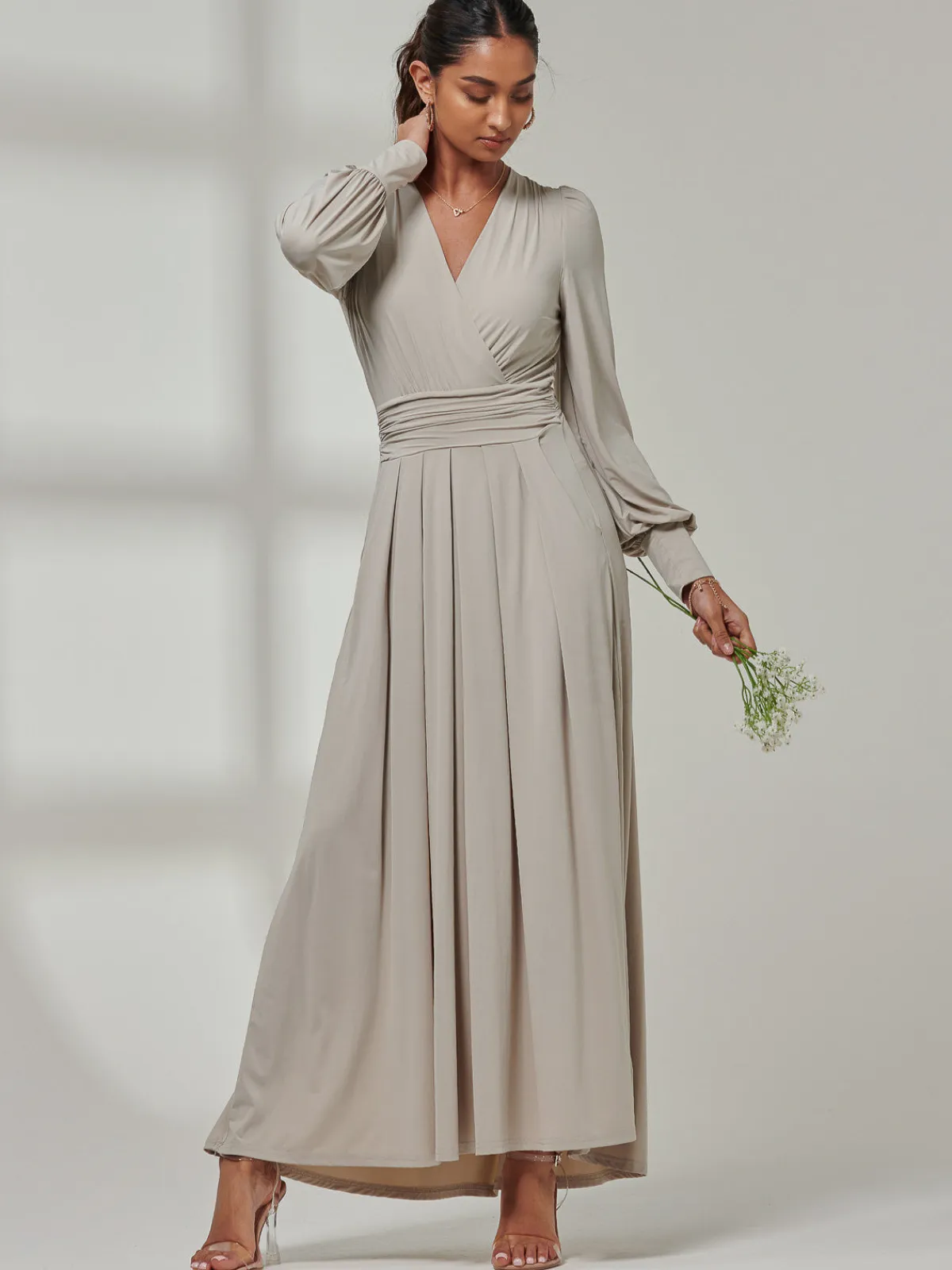 Jolie Moi Occasion Dresses|Long Sleeved Dresses-Giulia Long Sleeve Maxi Dress, Dove