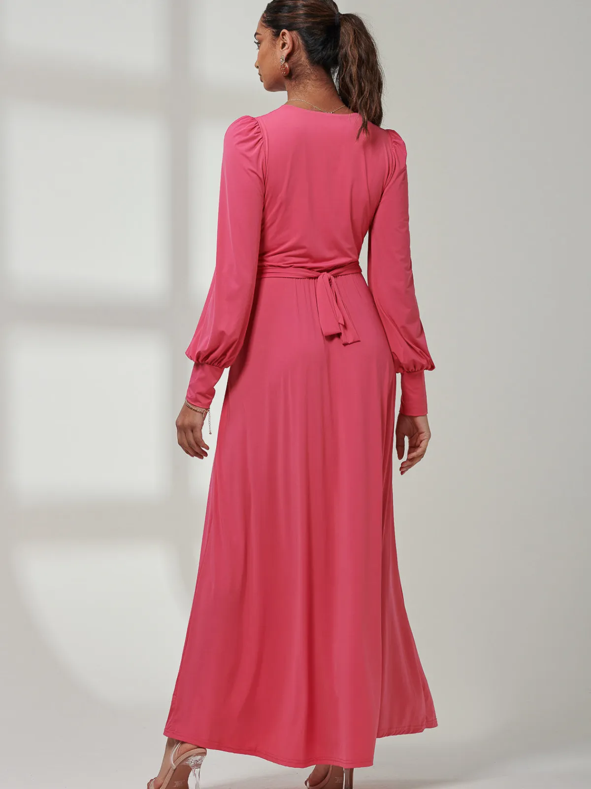 Jolie Moi Occasion Dresses|Long Sleeved Dresses-Giulia Long Sleeve Maxi Dress, Hot Pink
