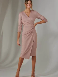Jolie Moi Occasion Dresses|Wrap Dresses-Glitter Wrap Half Sleeve Bodycon Dress, Pink