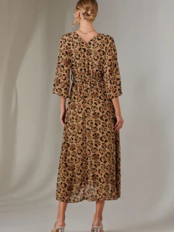 Jolie Moi Occasion Dresses|Weekend Casuals-Gold Spot Printed Chiffon Maxi Dress, Brown Leopard