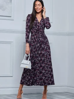 Jolie Moi Jersey Dresses|Weekend Casuals-Greyson Long Sleeve Maxi Dress, Navy Daisy