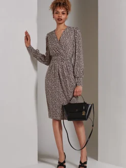 Jolie Moi Occasion Dresses|Weekend Casuals-Gwen Print Long Sleeve Pegged Dress, Animal Multi
