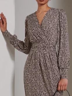 Jolie Moi Occasion Dresses|Weekend Casuals-Gwen Print Long Sleeve Pegged Dress, Animal Multi
