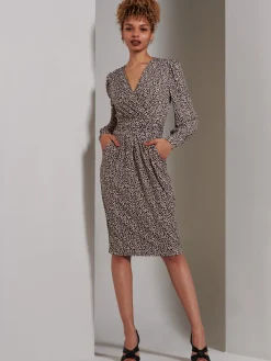 Jolie Moi Occasion Dresses|Weekend Casuals-Gwen Print Long Sleeve Pegged Dress, Animal Multi