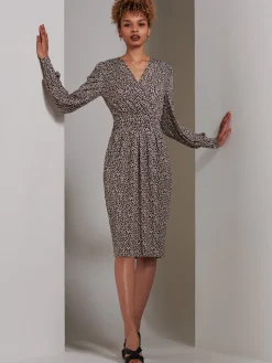Jolie Moi Occasion Dresses|Weekend Casuals-Gwen Print Long Sleeve Pegged Dress, Animal Multi