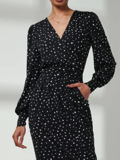 Jolie Moi Occasion Dresses|Weekend Casuals-Gwen Print Long Sleeve Pegged Dress, Black Spot