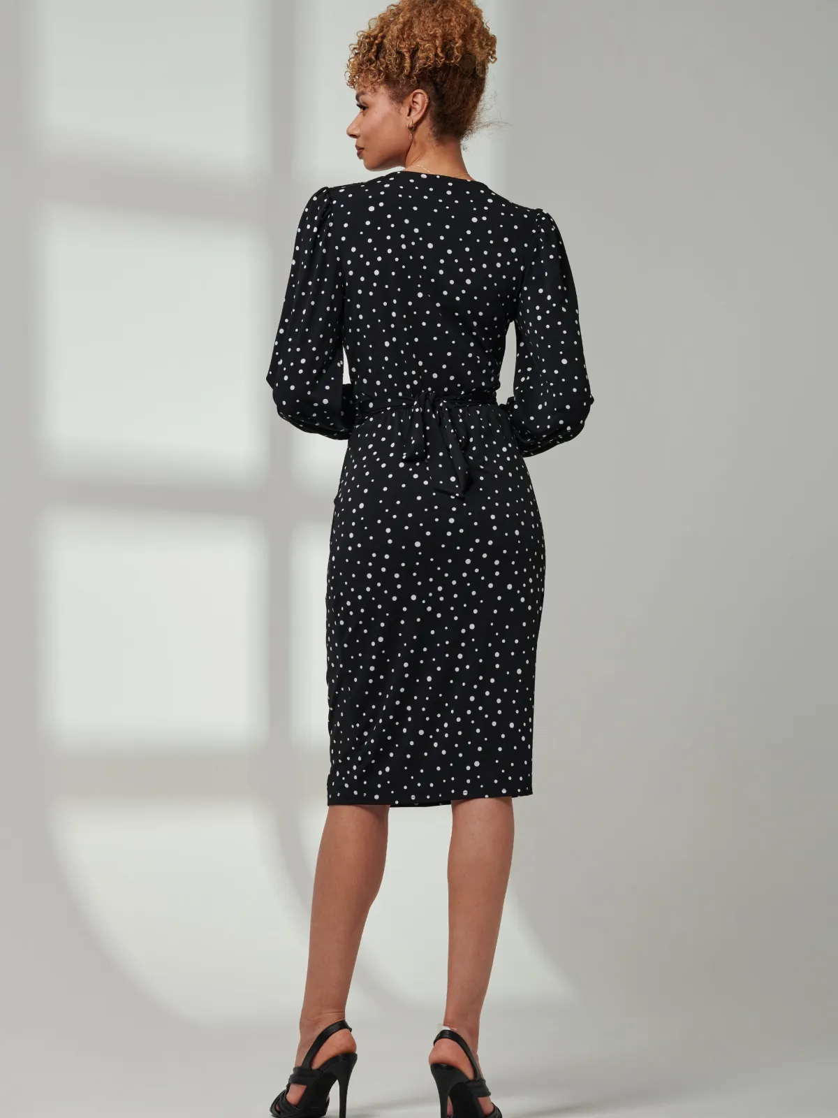 Jolie Moi Occasion Dresses|Weekend Casuals-Gwen Print Long Sleeve Pegged Dress, Black Spot