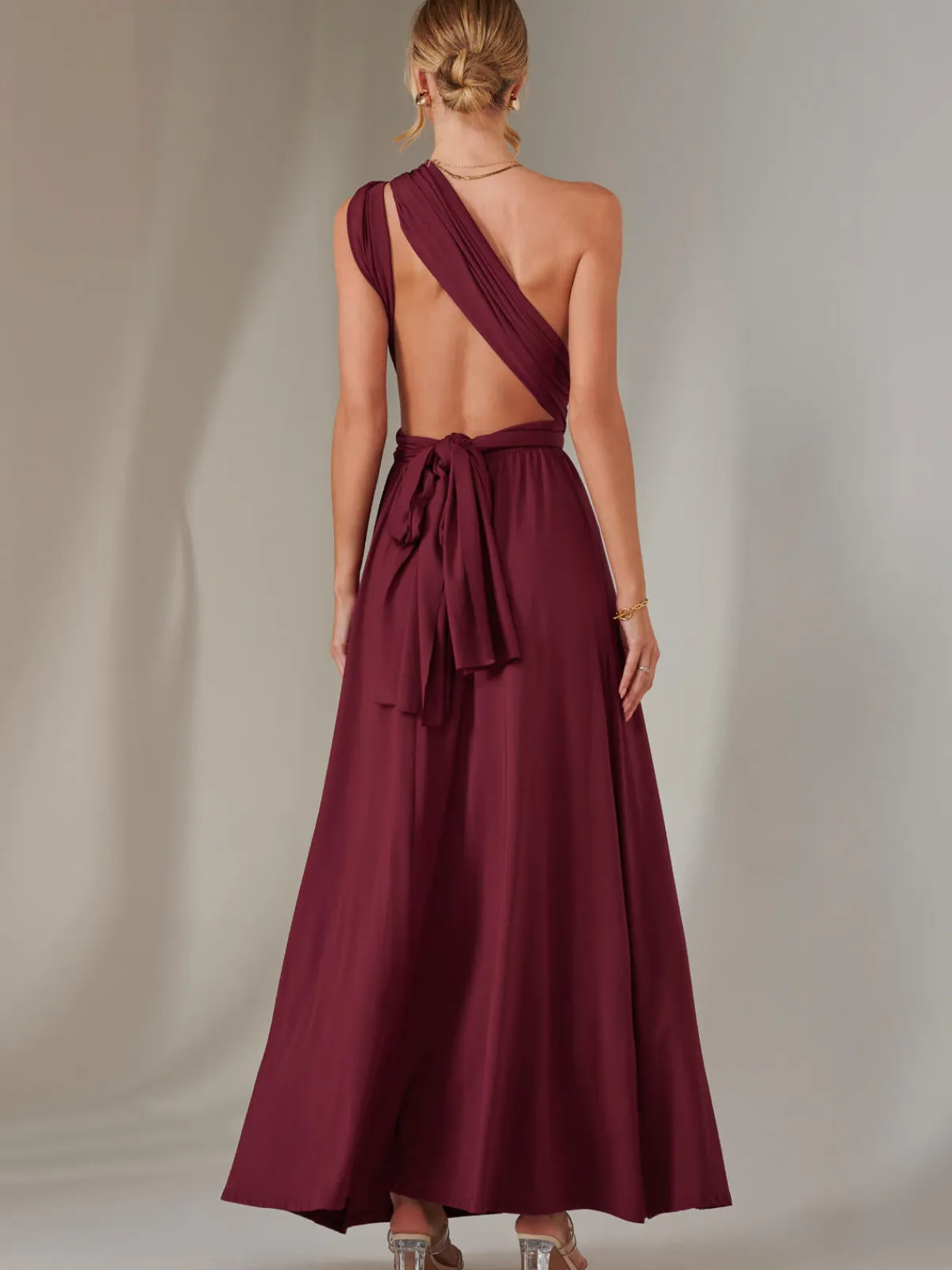 Jolie Moi Occasion Dresses|Wrap Dresses-Halter Neck Maxi Bridesmaid Dress, Burgundy