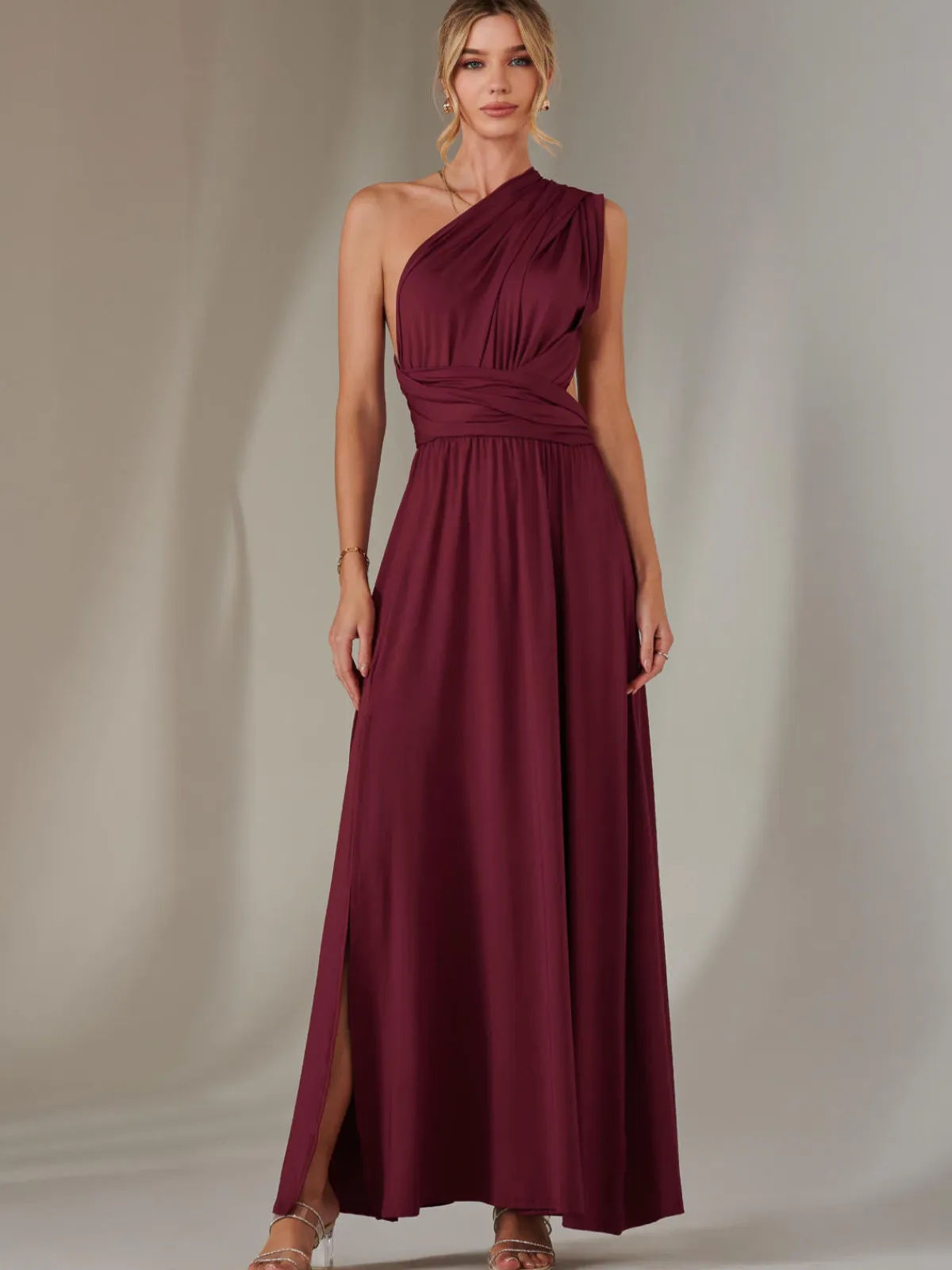 Jolie Moi Occasion Dresses|Wrap Dresses-Halter Neck Maxi Bridesmaid Dress, Burgundy