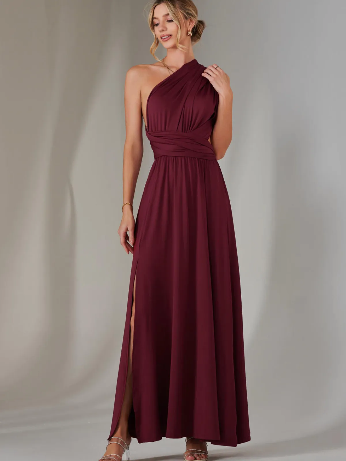 Jolie Moi Occasion Dresses|Wrap Dresses-Halter Neck Maxi Bridesmaid Dress, Burgundy