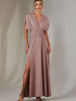 Jolie Moi Occasion Dresses|Sleeveless Dresses-Halter Neck Maxi Bridesmaid Dress, Dusty Pink