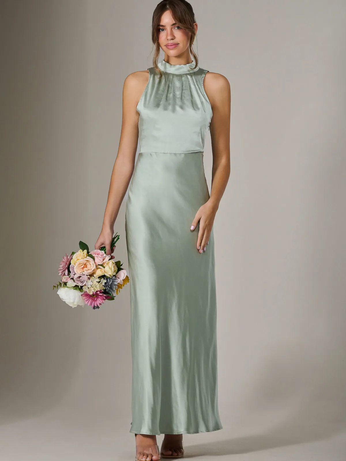 Jolie Moi Occasion Dresses|Maxi Dresses-Halter Neck Maxi Dress, Green